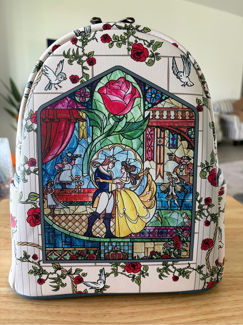 Loungefly White Rose Beauty and the Beast Stained-Glass Backpack